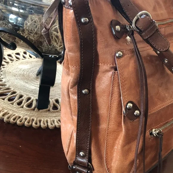 Tano Orange Distressed Glazed Leather Bucket Bag - Picture 6 of 16